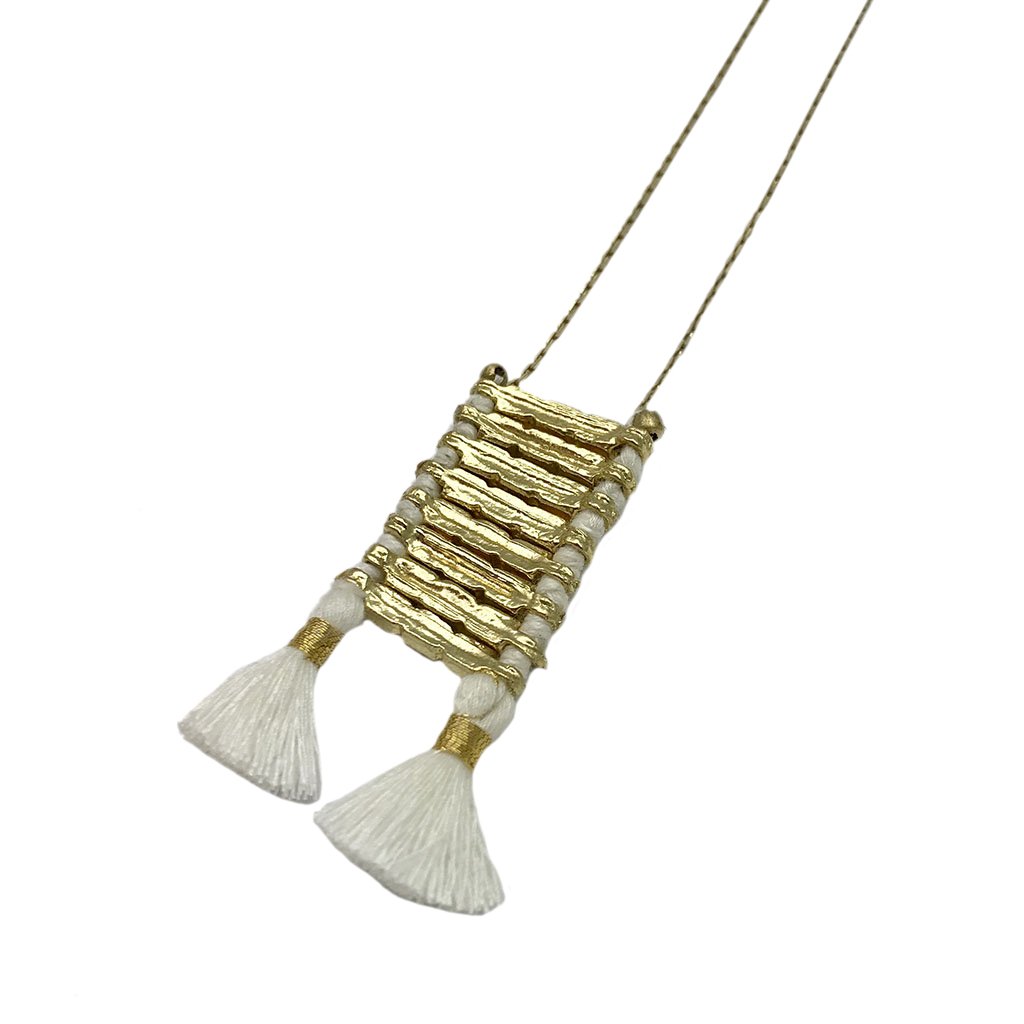 Temple Necklace Boho Indian Oxidized Zinc Alloy Cotton Tassel 17in Handmade BandsCo Straps