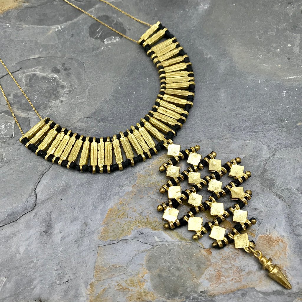 Temple Statement Necklace Long Boho Indian Design Zinc Alloy With Cotton Thread BandsCo Straps