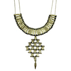 Temple Statement Necklace Long Boho Indian Design Zinc Alloy With Cotton Thread BandsCo Straps