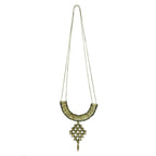 Temple Statement Necklace Long Boho Indian Design Zinc Alloy With Cotton Thread BandsCo Straps