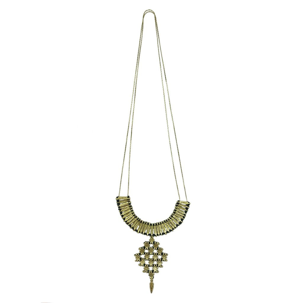 Temple Statement Necklace Long Boho Indian Design Zinc Alloy With Cotton Thread BandsCo Straps