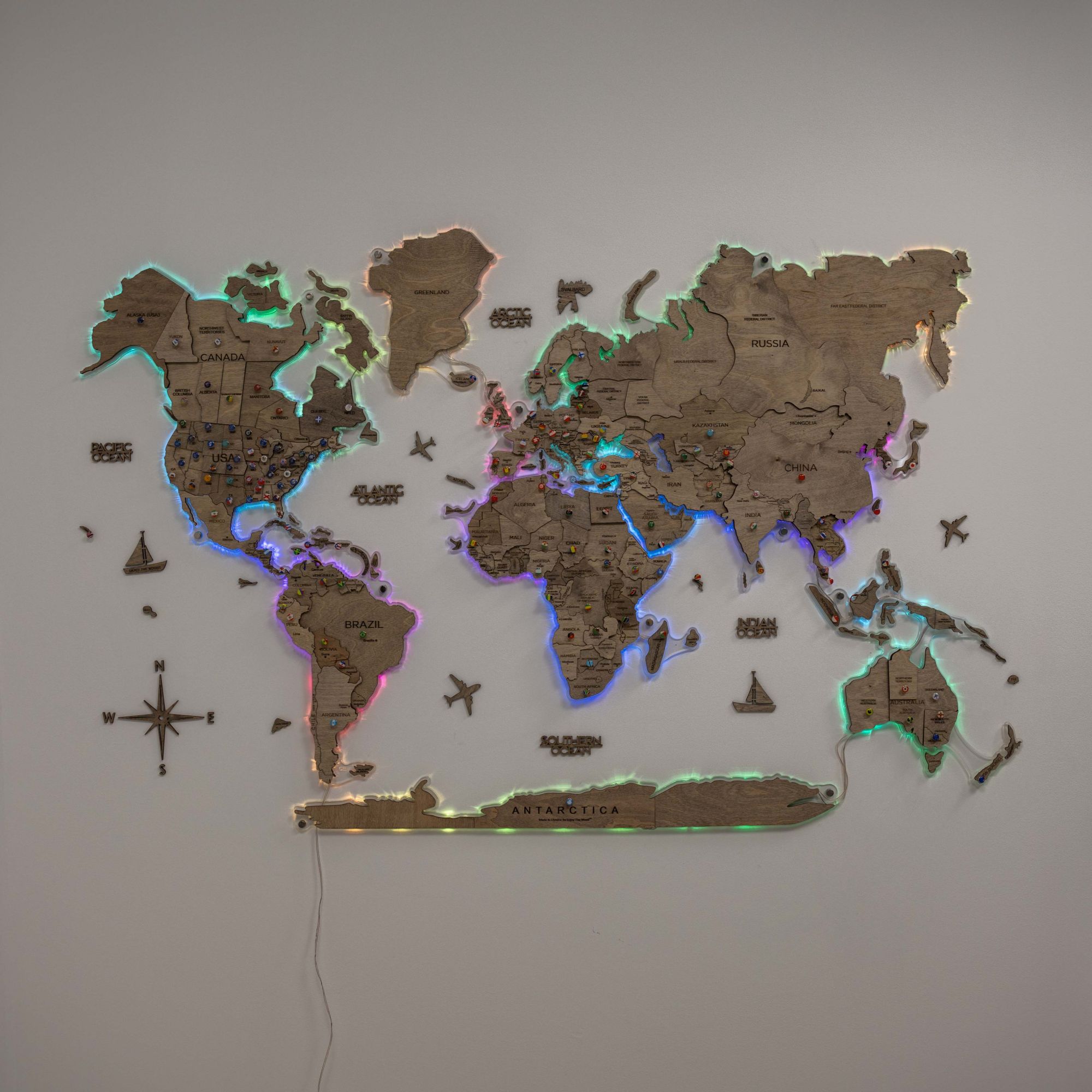 3D LED Wooden World Map 2.0 Terra - SJB-DIAMOND ELITES