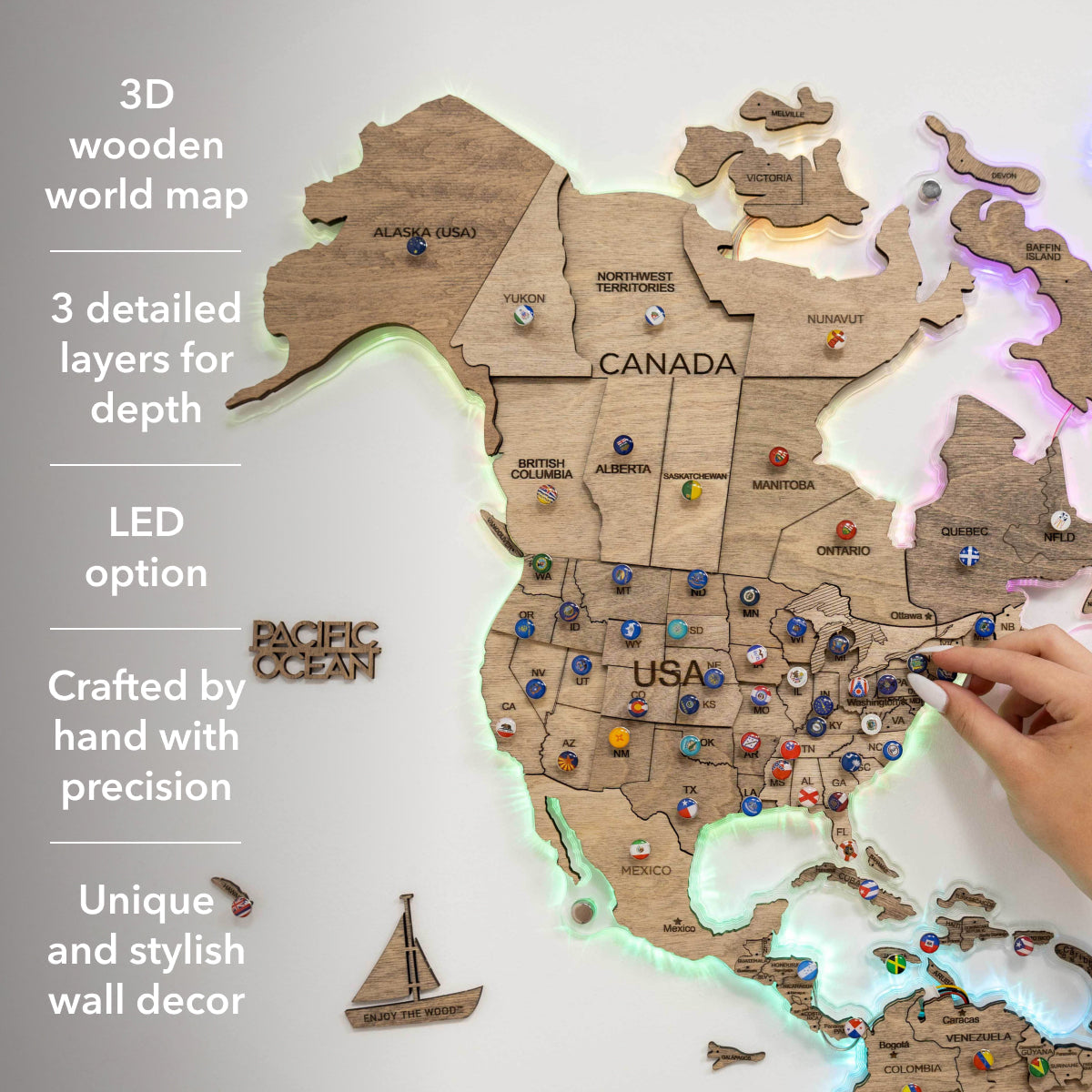 3D LED Wooden World Map 2.0 Terra - SJB-DIAMOND ELITES