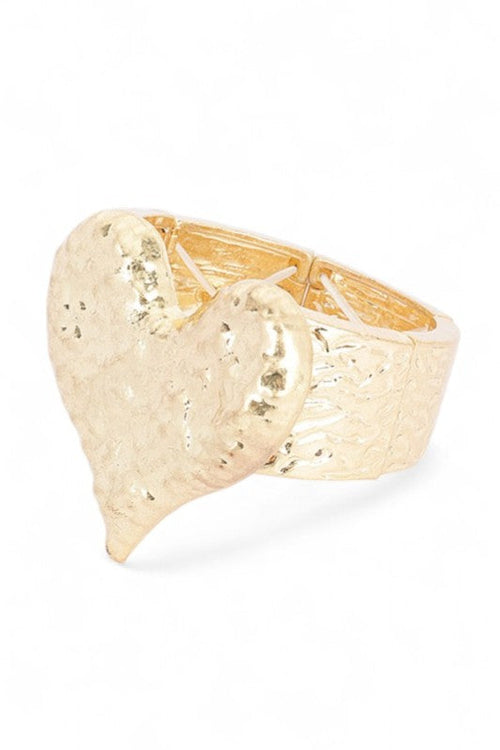 Textured Heart Stretch Bracelet Gold Tone For Women