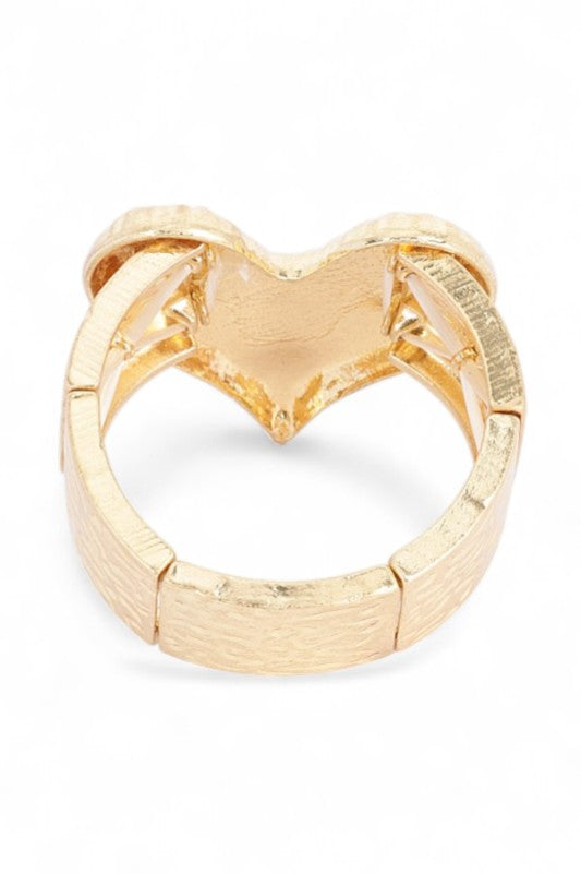Textured Heart Stretch Bracelet Gold Tone For Women