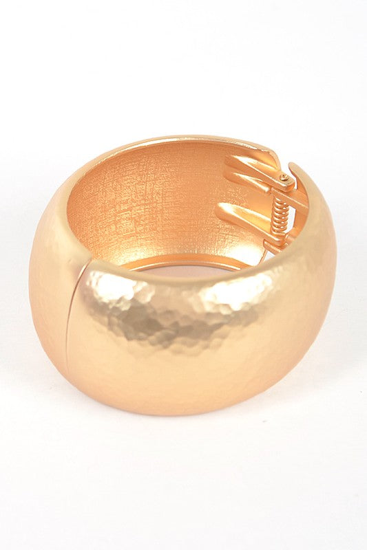 Textured Matte Gold Bangle Wide Hammered Cuff Bracelet
