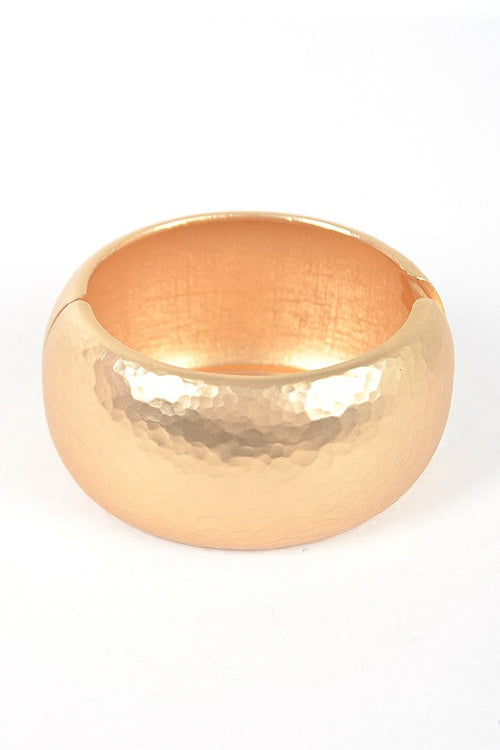 Textured Matte Gold Bangle Wide Hammered Cuff Bracelet