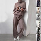 Casual Fashion Suits For Women Turtleneck Sweater And Drawstring Straight Pants Pi-Mart