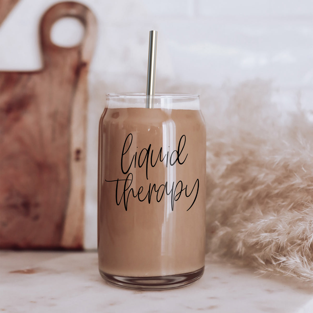 Liquid Therapy 17oz Glass Tumbler With Bamboo Lid, 2 Stainless Straws And Straw Cleaner BandsCo Straps