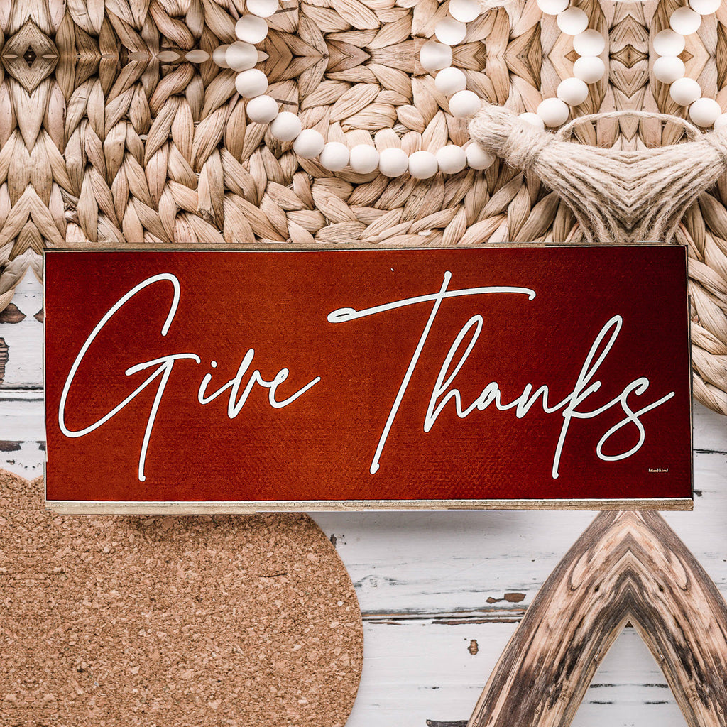 Give Thanks Rustic Wall Sign Set 10x4x1 Inch, Rust Background White Script, Single Or 2-Pack BandsCo Straps