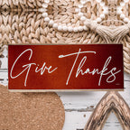 Give Thanks Rustic Wall Sign Set 10x4x1 Inch, Rust Background White Script, Single Or 2-Pack BandsCo Straps