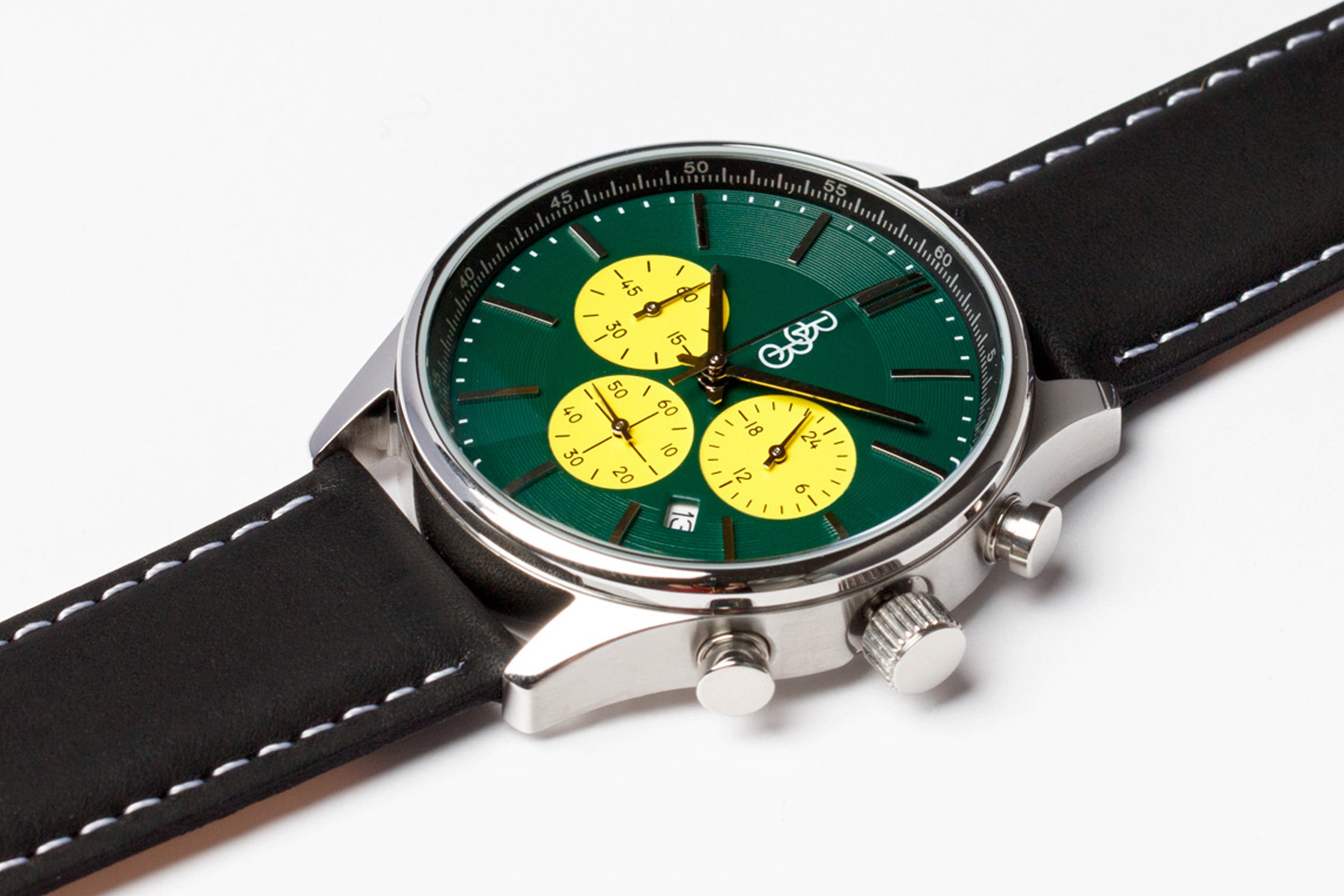 Green and Yellow Chronograph The Beyond Boring Watch Company