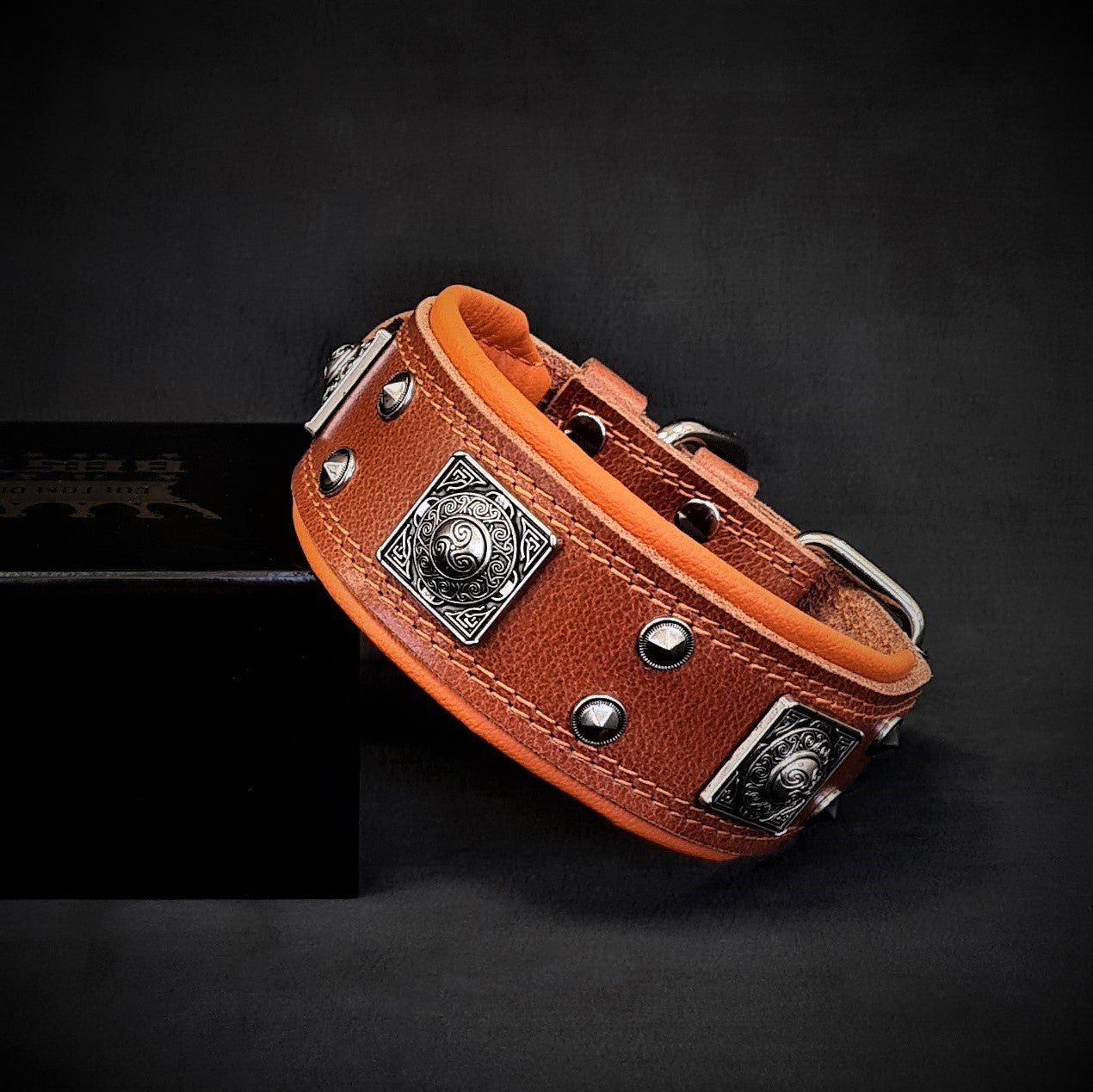 The "Eros" collar 2 inch wide brown & orange - SJB-DIAMOND ELITES