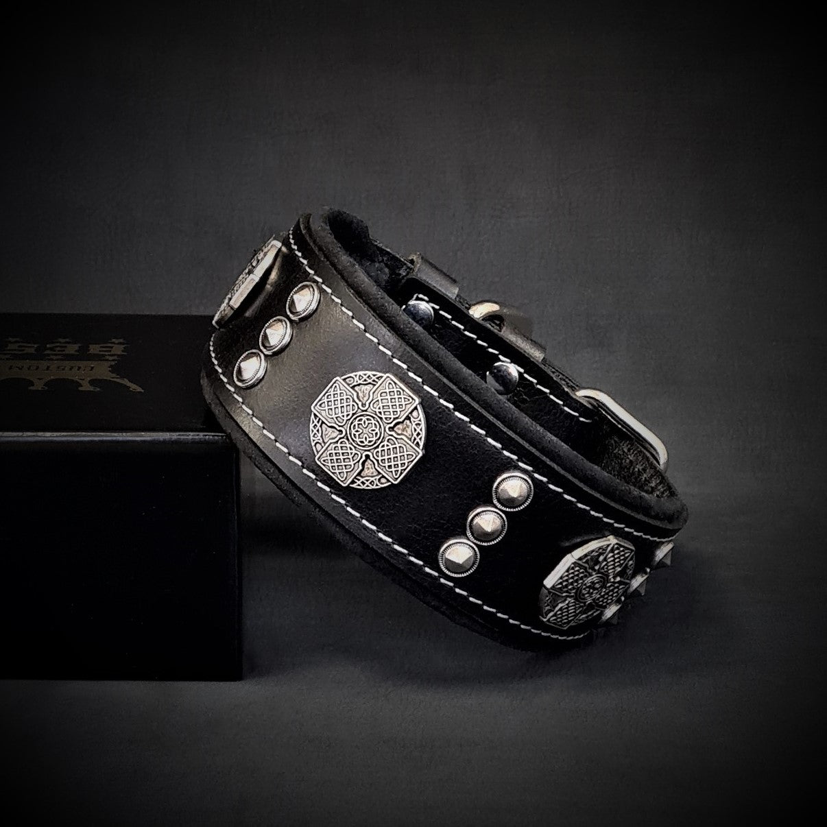The "Maximus" collar 2 inch wide black & silver - SJB-DIAMOND ELITES