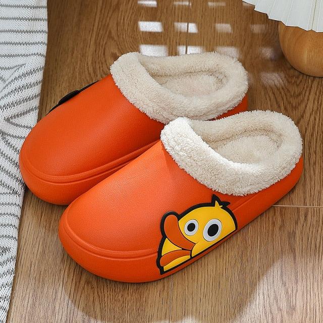 Thick Platform Winter Women Waterproof Non-Slip Home Rubber Slippers Warm Indoor Fur Cotton Women's Cozy Memory Foam Closed Back Slippers Wool-Like Blend Cotton House Shoes Stevvex