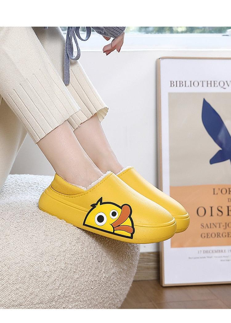 Thick Platform Winter Women Waterproof Non-Slip Home Rubber Slippers Warm Indoor Fur Cotton Women's Cozy Memory Foam Closed Back Slippers Wool-Like Blend Cotton House Shoes Stevvex
