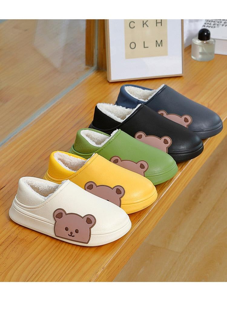 Thick Platform Winter Women Waterproof Non-Slip Home Rubber Slippers Warm Indoor Fur Cotton Women's Cozy Memory Foam Closed Back Slippers Wool-Like Blend Cotton House Shoes Stevvex