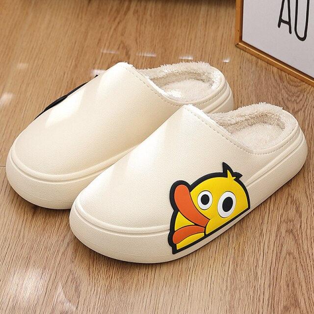Thick Platform Winter Women Waterproof Non-Slip Home Rubber Slippers Warm Indoor Fur Cotton Women's Cozy Memory Foam Closed Back Slippers Wool-Like Blend Cotton House Shoes Stevvex