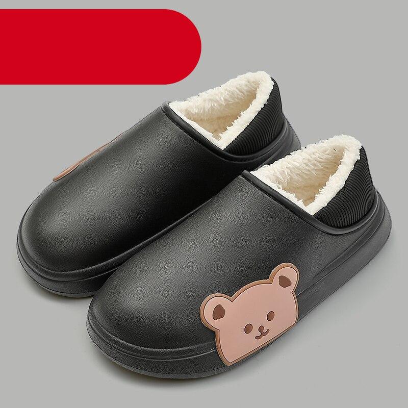 Thick Platform Winter Women Waterproof Non-Slip Home Rubber Slippers Warm Indoor Fur Cotton Women's Cozy Memory Foam Closed Back Slippers Wool-Like Blend Cotton House Shoes Stevvex