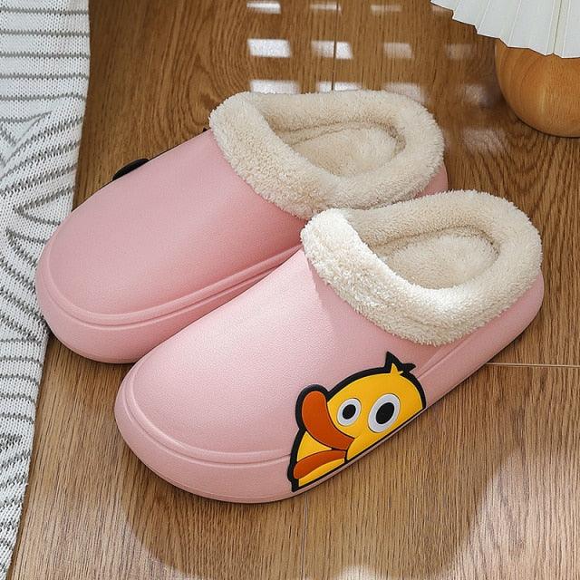 Thick Platform Winter Women Waterproof Non-Slip Home Rubber Slippers Warm Indoor Fur Cotton Women's Cozy Memory Foam Closed Back Slippers Wool-Like Blend Cotton House Shoes Stevvex