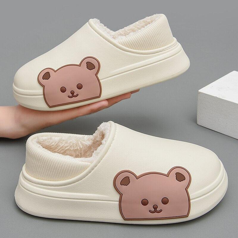 Thick Platform Winter Women Waterproof Non-Slip Home Rubber Slippers Warm Indoor Fur Cotton Women's Cozy Memory Foam Closed Back Slippers Wool-Like Blend Cotton House Shoes Stevvex