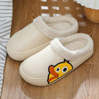 Thick Platform Winter Women Waterproof Non-Slip Home Rubber Slippers Warm Indoor Fur Cotton Women's Cozy Memory Foam Closed Back Slippers Wool-Like Blend Cotton House Shoes Stevvex