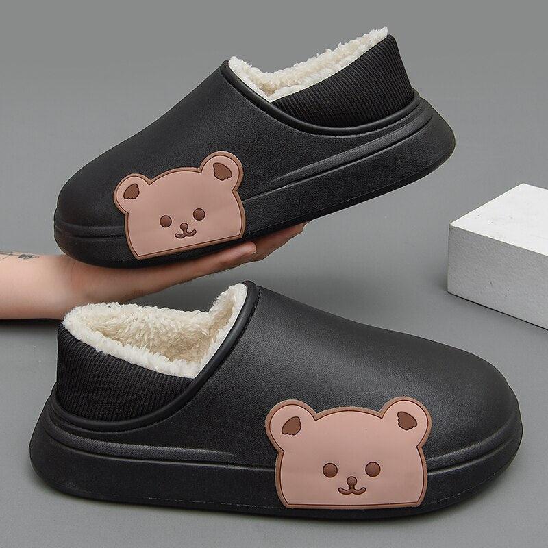 Thick Platform Winter Women Waterproof Non-Slip Home Rubber Slippers Warm Indoor Fur Cotton Women's Cozy Memory Foam Closed Back Slippers Wool-Like Blend Cotton House Shoes Stevvex