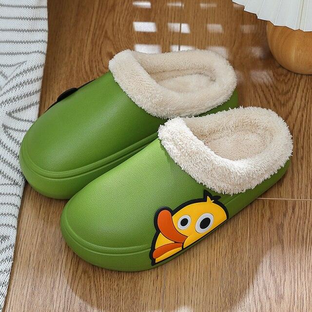 Thick Platform Winter Women Waterproof Non-Slip Home Rubber Slippers Warm Indoor Fur Cotton Women's Cozy Memory Foam Closed Back Slippers Wool-Like Blend Cotton House Shoes Stevvex
