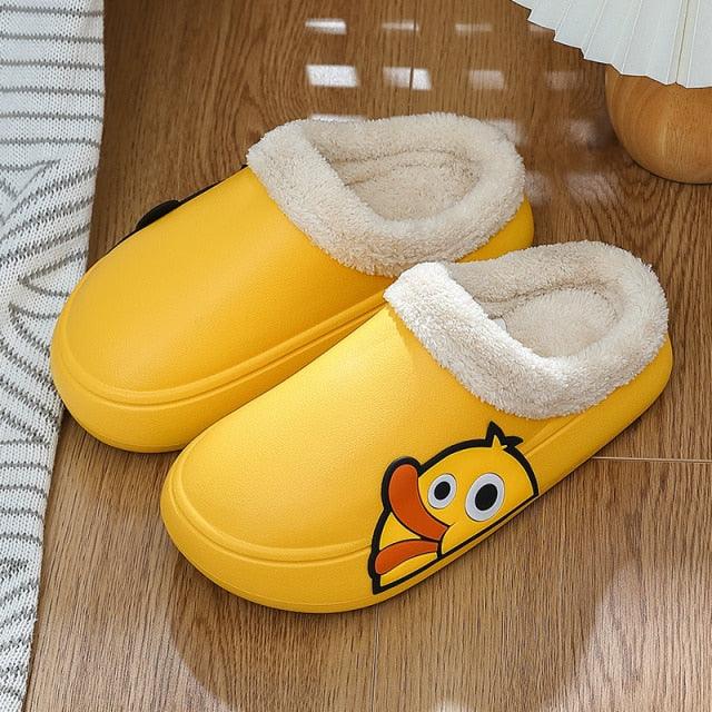 Thick Platform Winter Women Waterproof Non-Slip Home Rubber Slippers Warm Indoor Fur Cotton Women's Cozy Memory Foam Closed Back Slippers Wool-Like Blend Cotton House Shoes Stevvex