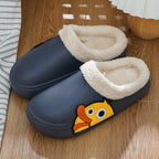 Thick Platform Winter Women Waterproof Non-Slip Home Rubber Slippers Warm Indoor Fur Cotton Women's Cozy Memory Foam Closed Back Slippers Wool-Like Blend Cotton House Shoes Stevvex