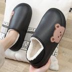 Thick Platform Winter Women Waterproof Non-Slip Home Rubber Slippers Warm Indoor Fur Cotton Women's Cozy Memory Foam Closed Back Slippers Wool-Like Blend Cotton House Shoes Stevvex