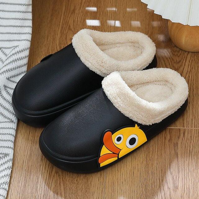 Thick Platform Winter Women Waterproof Non-Slip Home Rubber Slippers Warm Indoor Fur Cotton Women's Cozy Memory Foam Closed Back Slippers Wool-Like Blend Cotton House Shoes Stevvex