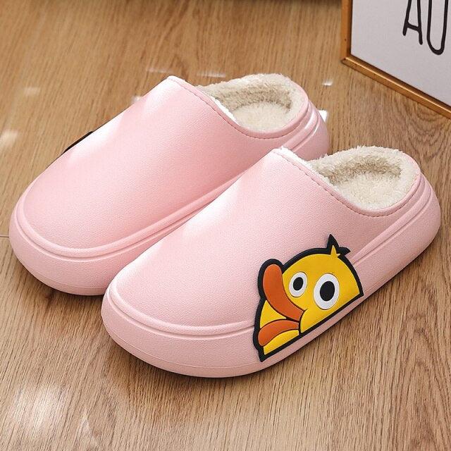 Thick Platform Winter Women Waterproof Non-Slip Home Rubber Slippers Warm Indoor Fur Cotton Women's Cozy Memory Foam Closed Back Slippers Wool-Like Blend Cotton House Shoes Stevvex
