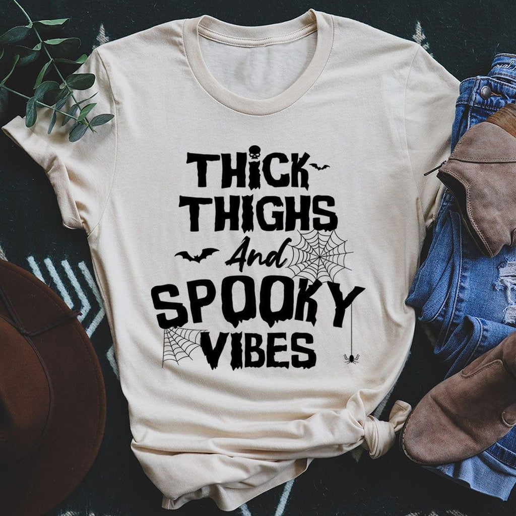 Thick Thighs And Spooky Vibes Tee Peachy Sunday