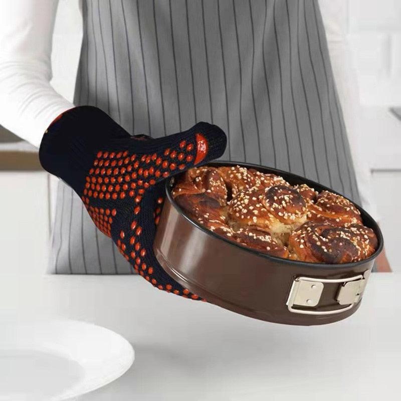 Thickened BBQ Gloves High Temperature Oven Gloves 500 800 Degrees Fire Resistant BBQ Heat Insulated Microwave Gloves Heat Insulation Gloves for BBQ Cooking Heat Resistant Grill Gloves Insulated Durable Fireproof For Cooking Grilling BBQ Stevvex