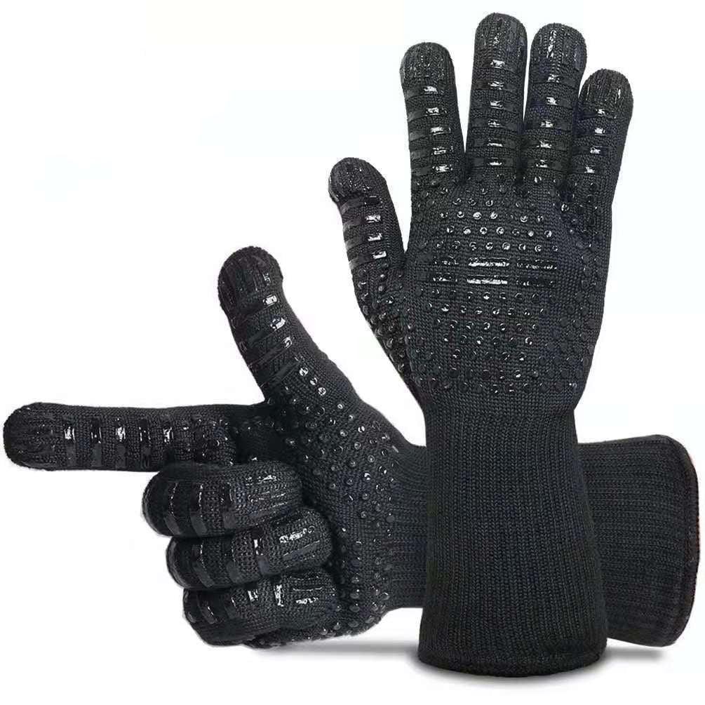 Thickened BBQ Gloves High Temperature Oven Gloves 500 800 Degrees Fire Resistant BBQ Heat Insulated Microwave Gloves Heat Insulation Gloves for BBQ Cooking Heat Resistant Grill Gloves Insulated Durable Fireproof For Cooking Grilling BBQ Stevvex