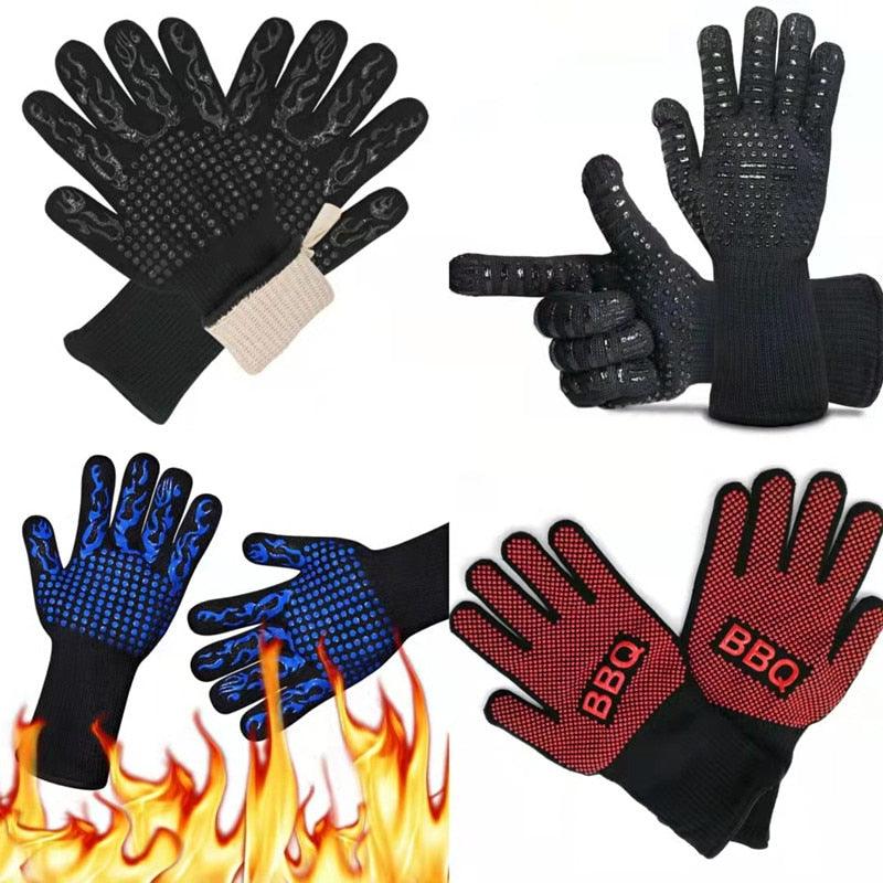 Thickened BBQ Gloves High Temperature Oven Gloves 500 800 Degrees Fire Resistant BBQ Heat Insulated Microwave Gloves Heat Insulation Gloves for BBQ Cooking Heat Resistant Grill Gloves Insulated Durable Fireproof For Cooking Grilling BBQ Stevvex