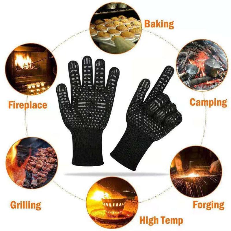 Thickened BBQ Gloves High Temperature Oven Gloves 500 800 Degrees Fire Resistant BBQ Heat Insulated Microwave Gloves Heat Insulation Gloves for BBQ Cooking Heat Resistant Grill Gloves Insulated Durable Fireproof For Cooking Grilling BBQ Stevvex