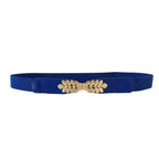 Thin Elastic Stretch Women Buckle Skinny Fashion Belts Metal Leaf Buckle Design Belts For Ladies Stevvex