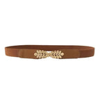 Thin Elastic Stretch Women Buckle Skinny Fashion Belts Metal Leaf Buckle Design Belts For Ladies Stevvex