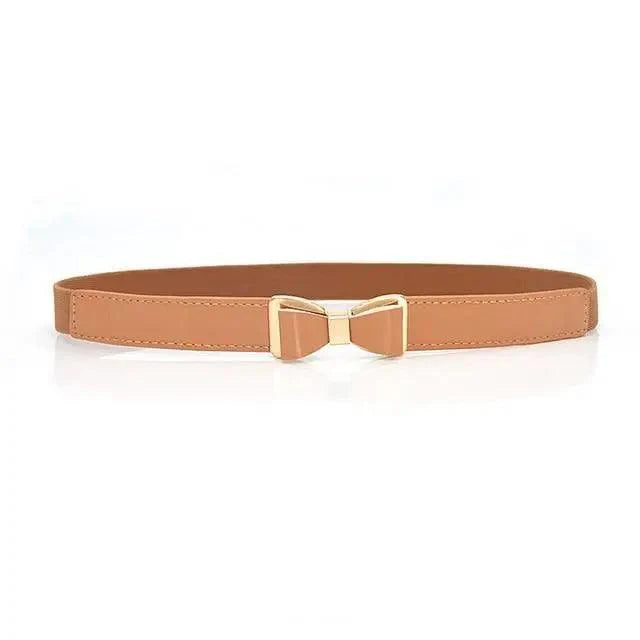 Thin Elastic Stretch Women Buckle Skinny Fashion Belts Metal Leaf Buckle Design Belts For Ladies Stevvex