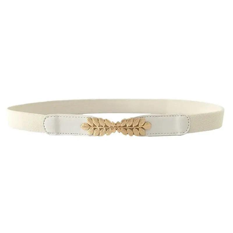 Thin Elastic Stretch Women Buckle Skinny Fashion Belts Metal Leaf Buckle Design Belts For Ladies Stevvex