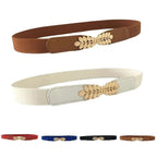 Thin Elastic Stretch Women Buckle Skinny Fashion Belts Metal Leaf Buckle Design Belts For Ladies Stevvex