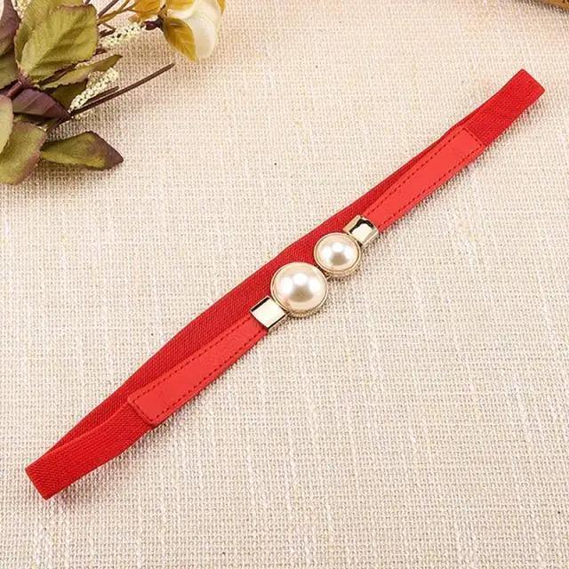 Thin Elastic Stretch Women Buckle Skinny Fashion Belts Metal Leaf Buckle Design Belts For Ladies Stevvex