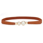 Thin Elastic Stretch Women Buckle Skinny Fashion Belts Metal Leaf Buckle Design Belts For Ladies Stevvex
