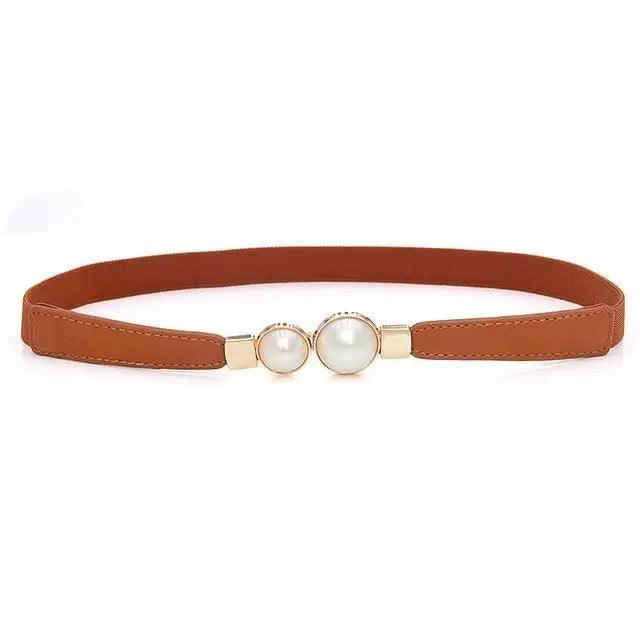 Thin Elastic Stretch Women Buckle Skinny Fashion Belts Metal Leaf Buckle Design Belts For Ladies Stevvex