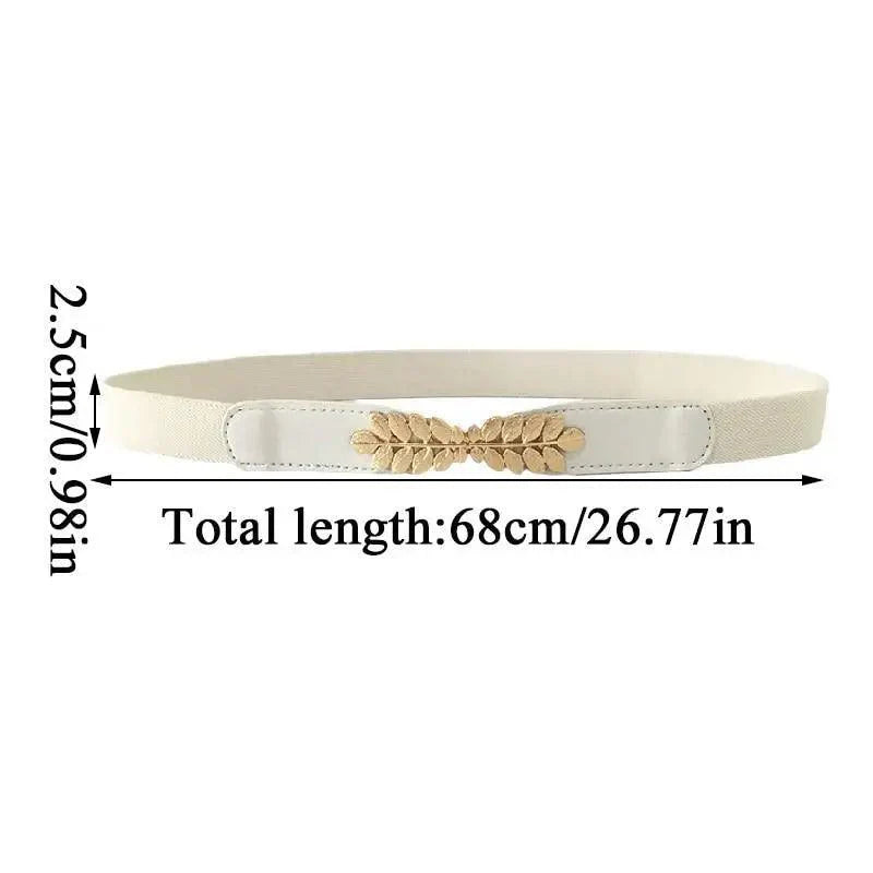 Thin Elastic Stretch Women Buckle Skinny Fashion Belts Metal Leaf Buckle Design Belts For Ladies Stevvex