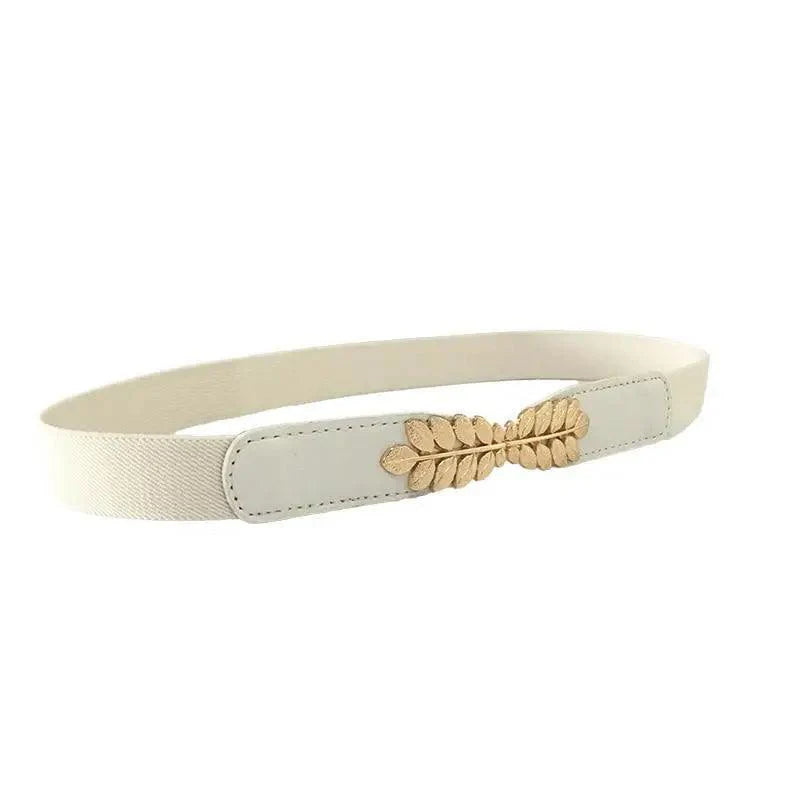 Thin Elastic Stretch Women Buckle Skinny Fashion Belts Metal Leaf Buckle Design Belts For Ladies Stevvex