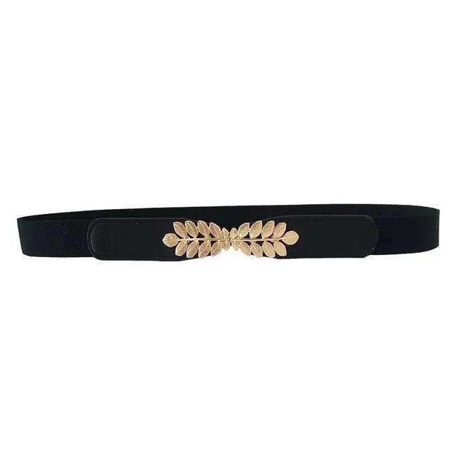 Thin Elastic Stretch Women Buckle Skinny Fashion Belts Metal Leaf Buckle Design Belts For Ladies Stevvex