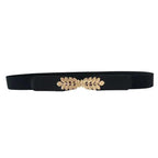 Thin Elastic Stretch Women Buckle Skinny Fashion Belts Metal Leaf Buckle Design Belts For Ladies Stevvex